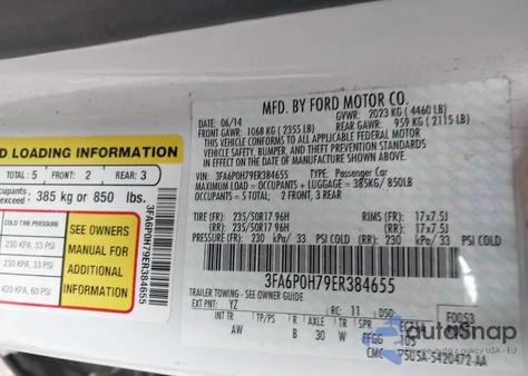 2014 Ford Fusion Se from USA, damaged, VIN 3FA6P0H79ER384655